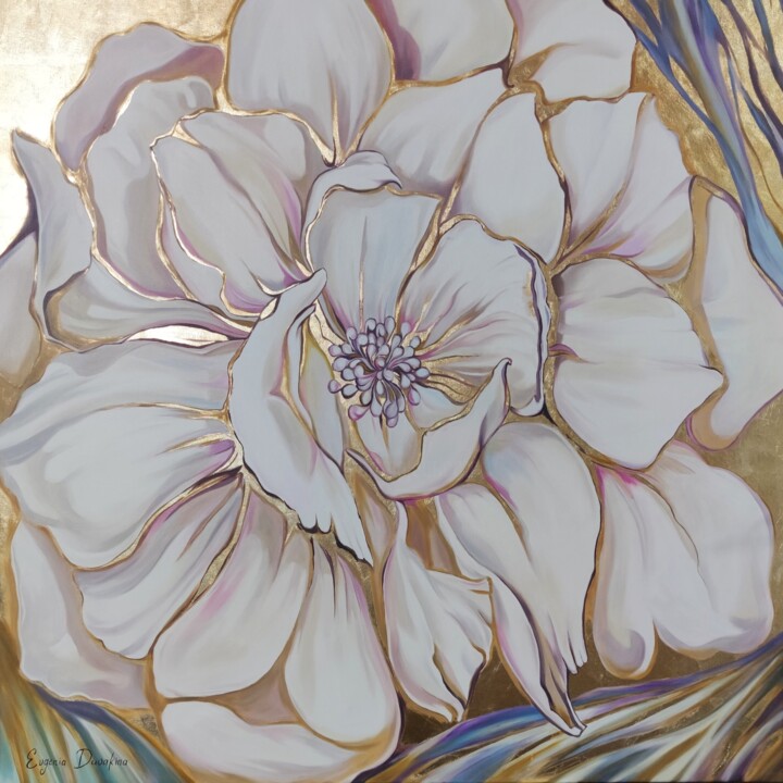 Картина маслом на холсте Розовая нежность с золотым сиянием 绘画, 31.5x31.5 in