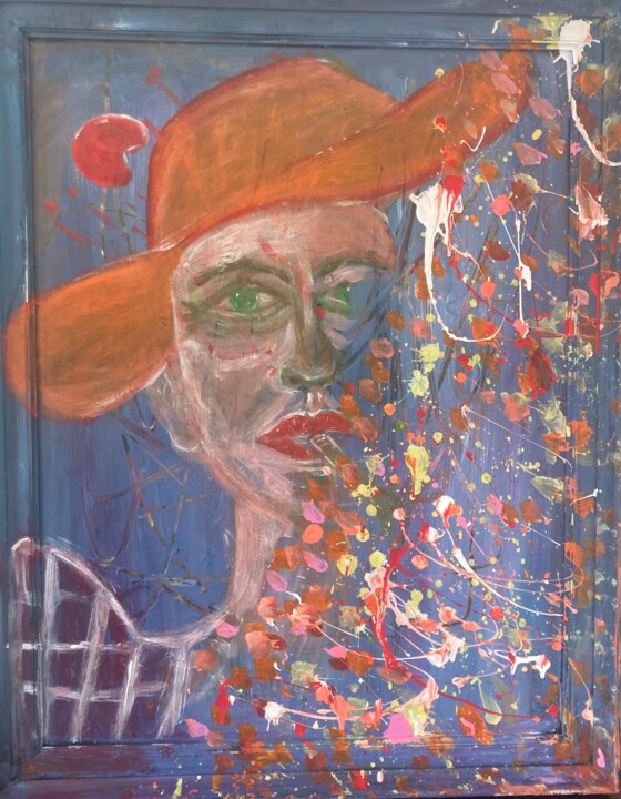 Painting titled "Portrait d’un 🤡" by Sandy Madar, Original Artwork, Acrylic Mounted on Wood Stretcher frame