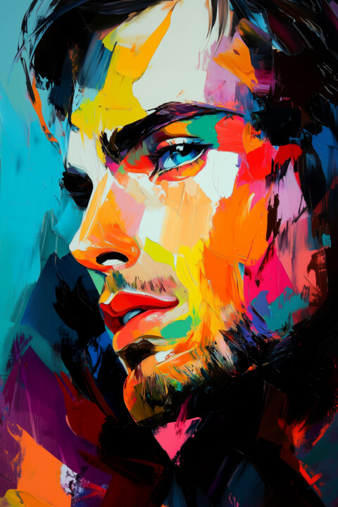 "The Colors of Strength: A Bold Male Portrait" 绘画, 35.4x23.6 in