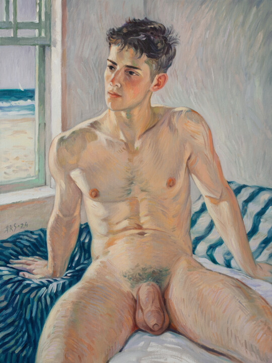 NUDE BOY IN THE MORNING 绘画, 15.8x11.8 in