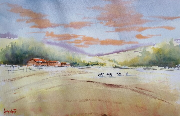 Peinture intitulée "countryside landsca…" par Giorgio Gosti, Œuvre d'art originale, Aquarelle