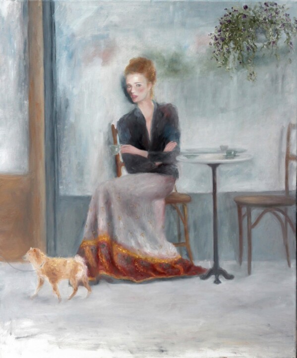 Pintura intitulada "CAFE DAY" por Moaso Aier, Obras de arte originais, Óleo Montado em Armação em madeira