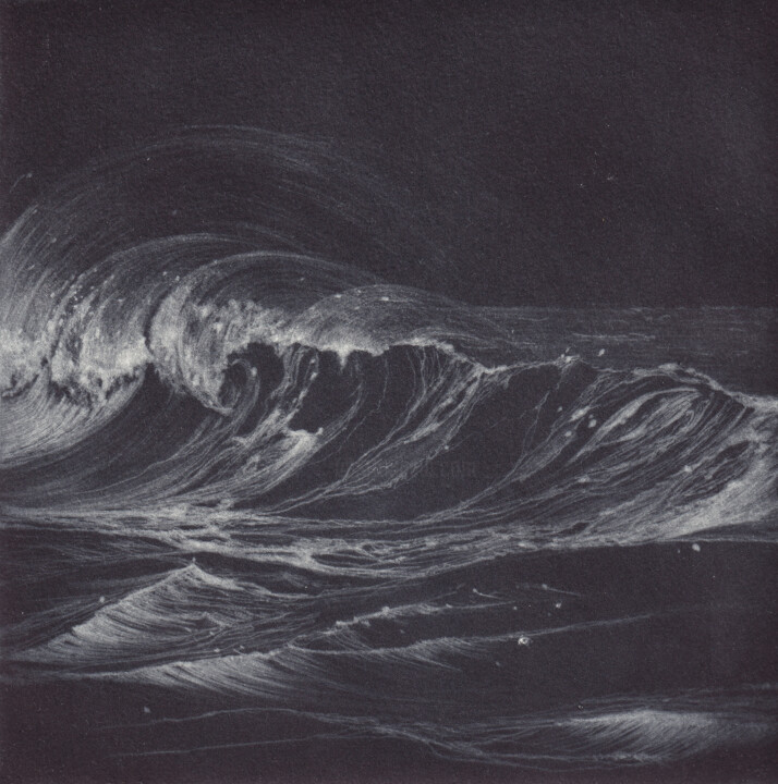 Gravures & estampes intitulée "ECUME BATTANTE II" par Dominique Keruzec (Maho), Œuvre d'art originale, Gravure