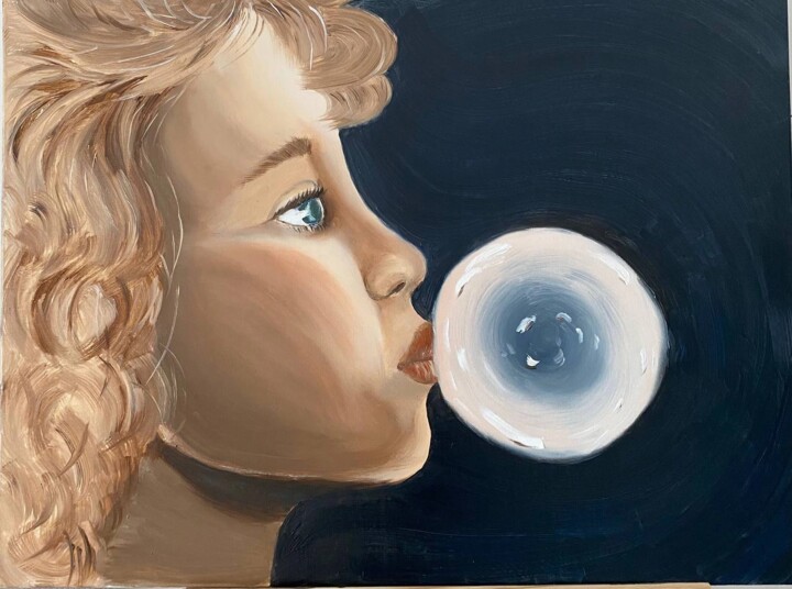 Painting titled "Dreams in a Pink Bu…" by Svetlana Li, Original Artwork, Oil Mounted on Wood Stretcher frame