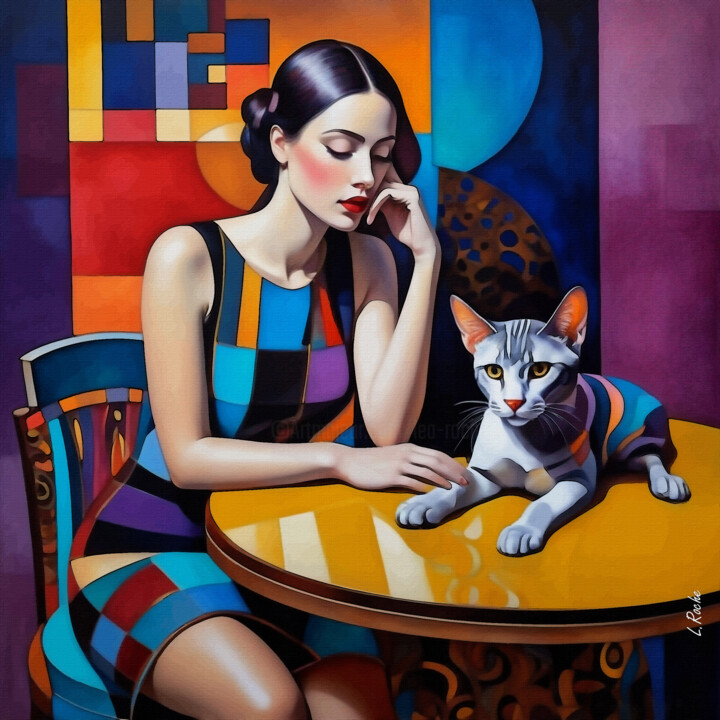 Les chats de Léa, Freddy Mambo 绘画, 27.6x27.6 in