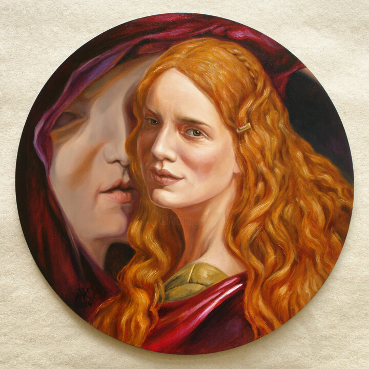 Painting titled "The Girl with the G…" by Andrii Zhukov, Original Artwork, Oil