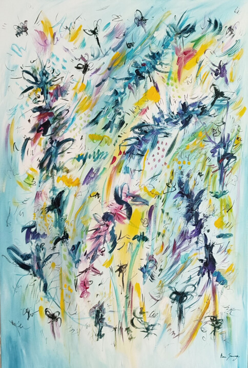 Les êtres de la nature - grand tableau abstrait fleurs Pittura, 47,2x31,5 in