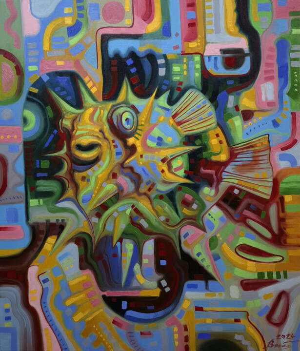 "Green Electric Fugue" 绘画, 27.6x23.6 in
