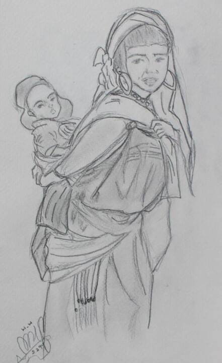 The mother Schilderij, 9,8x13,4 in