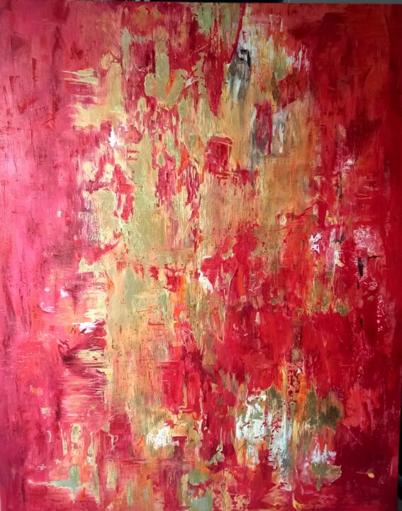 Абстрактная картина маслом с поталью "Пламя вдохновения" Сти 绘画, 39.4x31.5 in