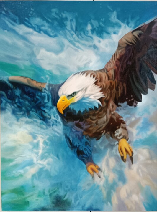 Современная картина маслом "Орел над морем" Примерка в интер 绘画, 31.5x23.6 in