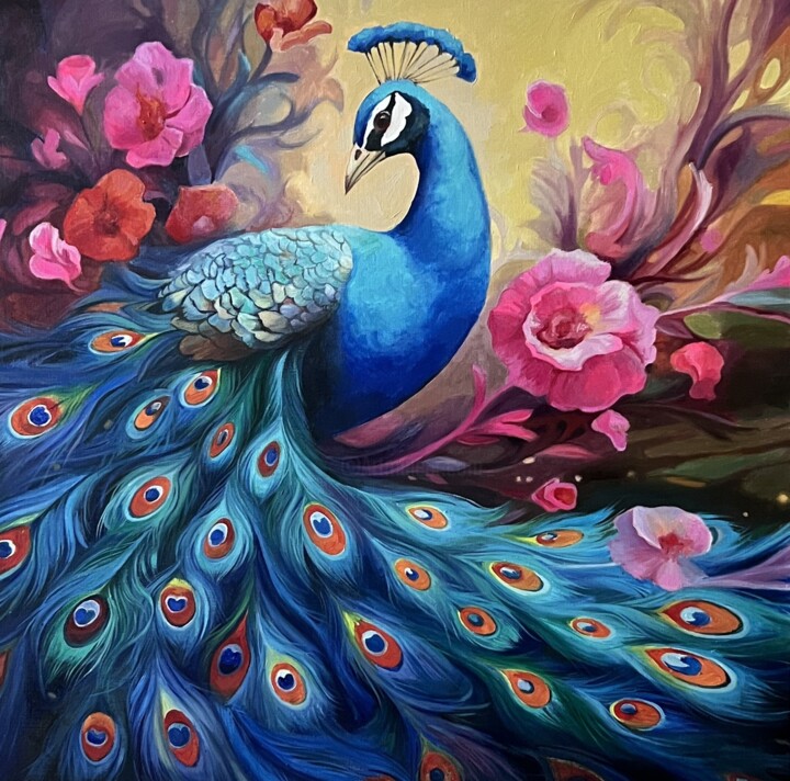 Современная картина маслом "Гордый павлин" Ваши эмоции Картина, 23,6x23,6 in