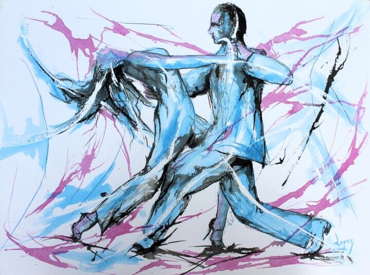 Peinture intitulée "1667 Tango bleu rose" par Jean-Luc Lopez, Œuvre d'art originale, Acrylique