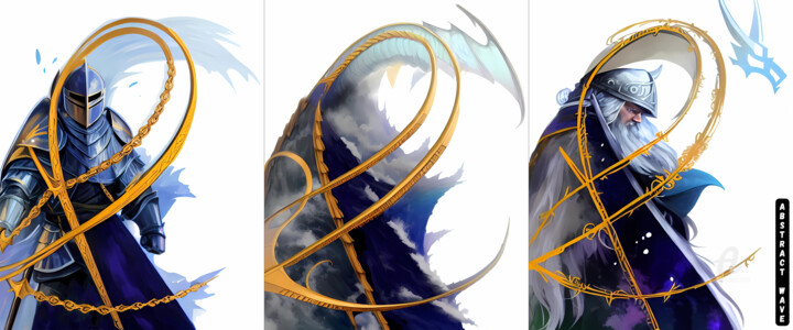 Abstract Wave triptych #6 : Arthurian theme 数字艺术