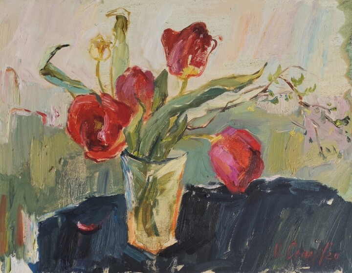 Little yellow tulip 绘画, 13.8x17.7 in