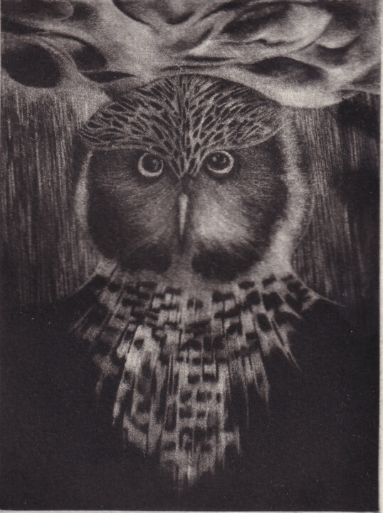 Gravures & estampes intitulée "LE GRAND ORACLE" par Dominique Keruzec (Maho), Œuvre d'art originale, Gravure