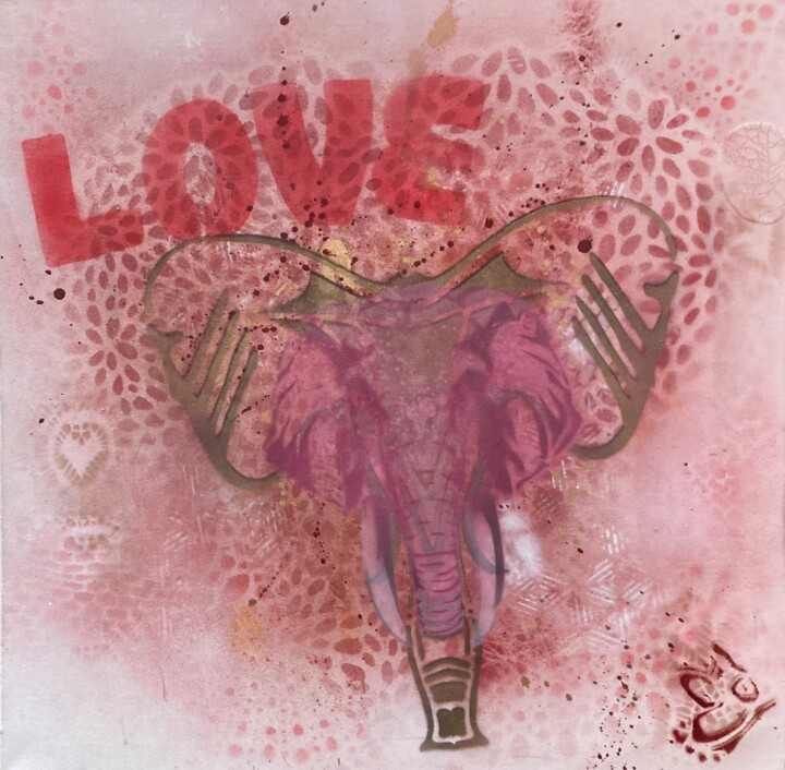 Pink éléphant 绘画, 22.8x22.8 in