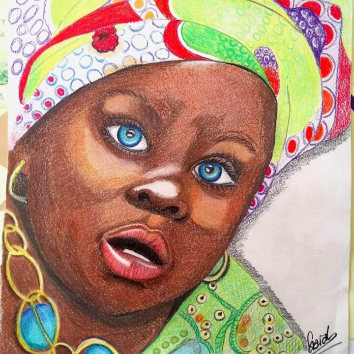 Petite fille d'Afrique 图画, 11.7x11.7 in