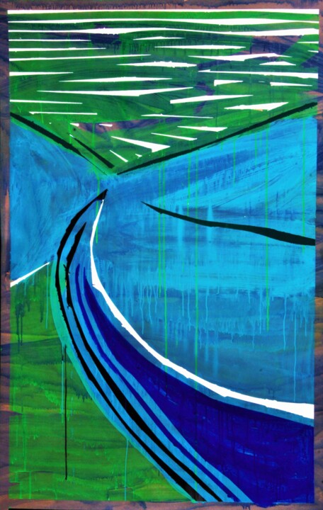 Malerei mit dem Titel "Triptyque Bleu Vert…" von Baptiste Laurent, Original-Kunstwerk, Acryl