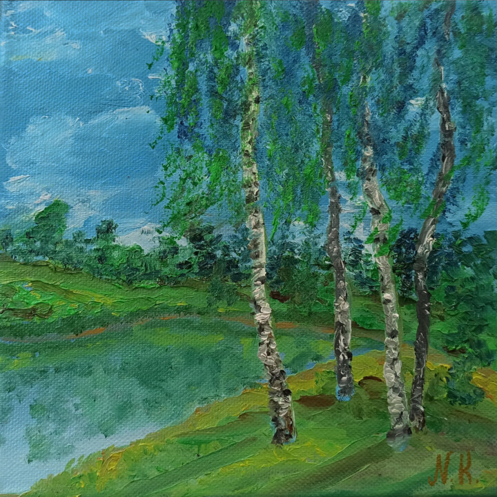 Beautiful Landscape of Birches 绘画, 7.9x7.9 in