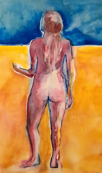 Woman on the beach 绘画, 16.5x10.2 in