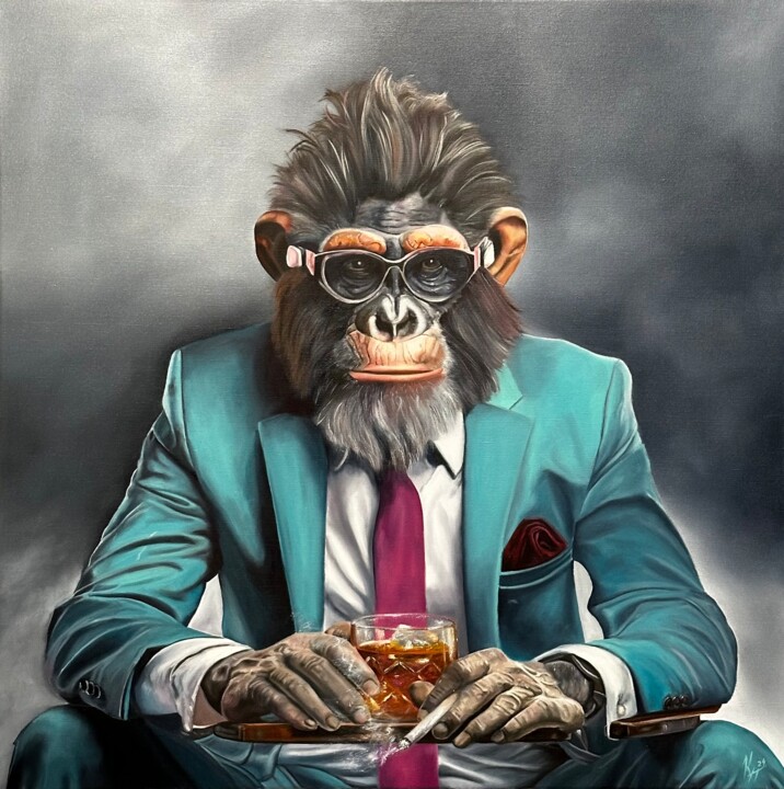 “Monkey-super man” 绘画, 27.6x27.6 in