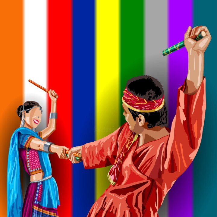 Gujarati Dandiya Dance - A socio-religious folk dance 数字艺术