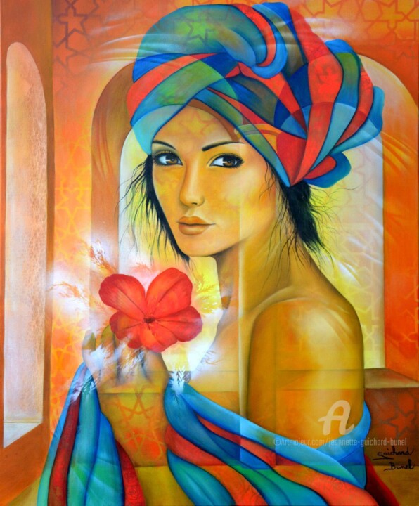 Peinture intitulée "Dans les effluves d…" par Jeannette Guichard-Bunel, Œuvre d'art originale, Huile Monté sur Châssis en bo…