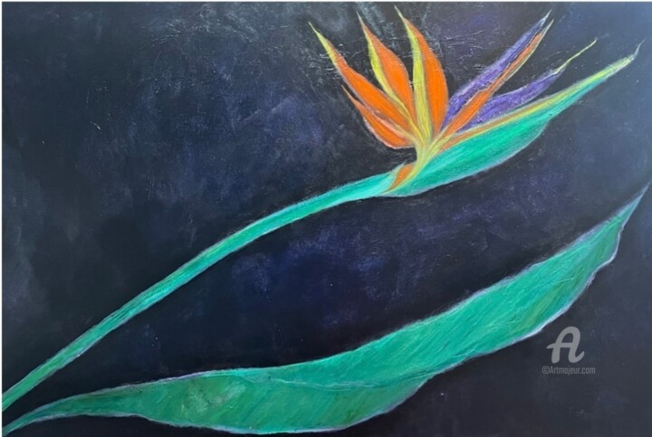 'Bird of Paradise Painting, 29.9x45.7 in