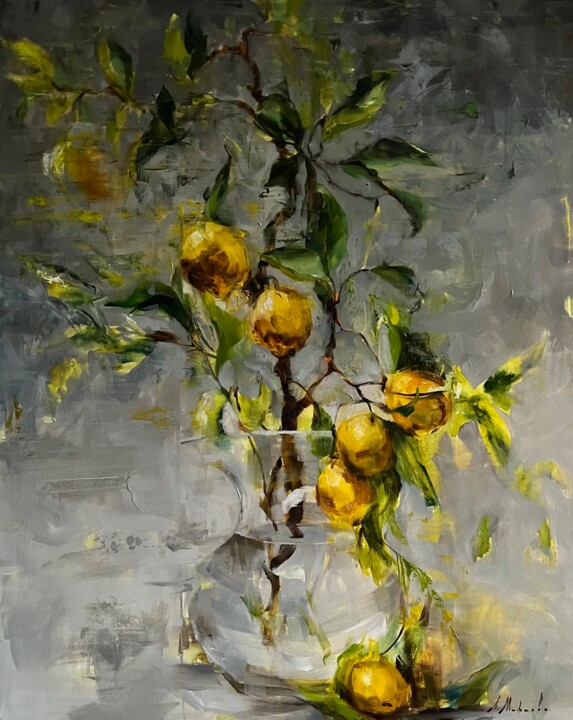 A BRANCH WITH ORANGES IN A GLASS VASE 绘画, 39.4x31.5 in