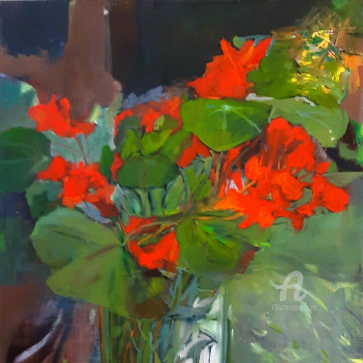 Nasturtium (Oost Indische Kers ) 绘画, 19.7x19.7 in