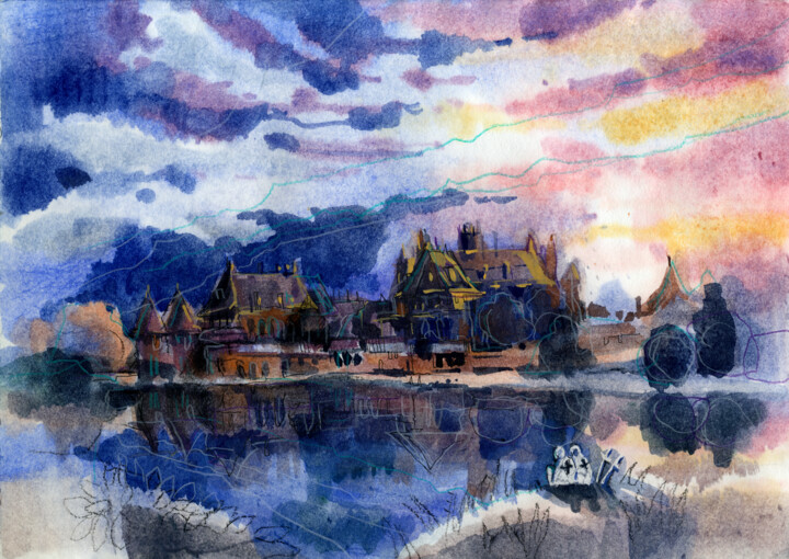 Painting titled "Castle from legends…" by Ilona Burbona, Original Artwork, Watercolor