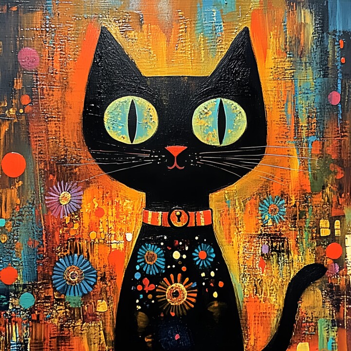 Halloween Black Cat in a Sea of Color 数字艺术