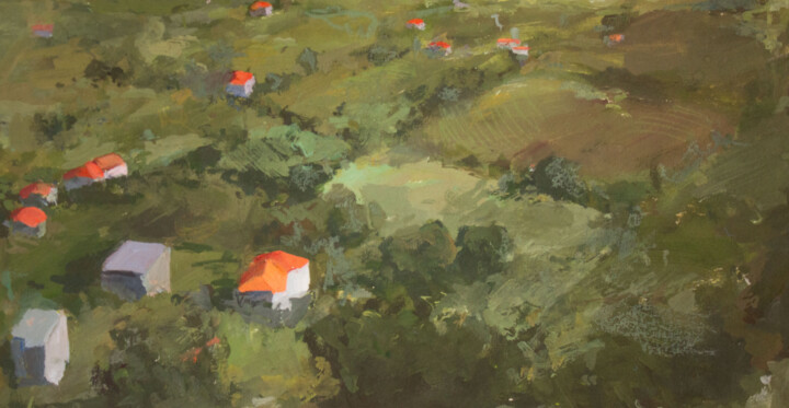 Painting titled "City view" by Mariia Kurbatova, Original Artwork, Gouache