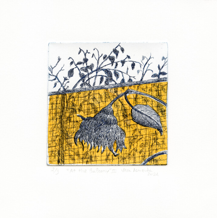 Balcony 3, the Sunflower Printmaking, 7.1x7.1 in