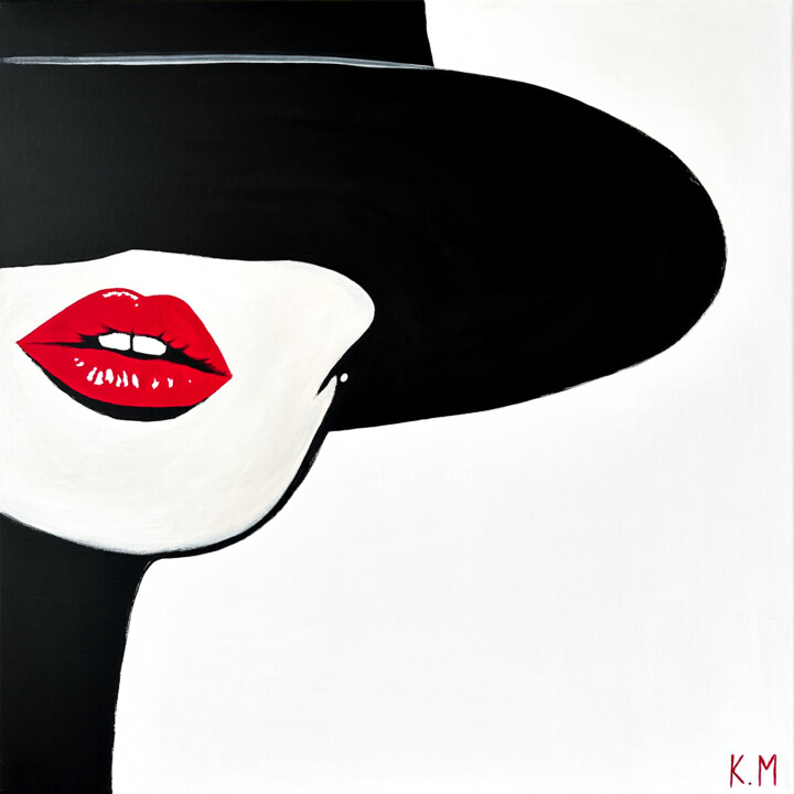 Red Whispers Under the Black Hat 绘画, 31.5x31.5 in