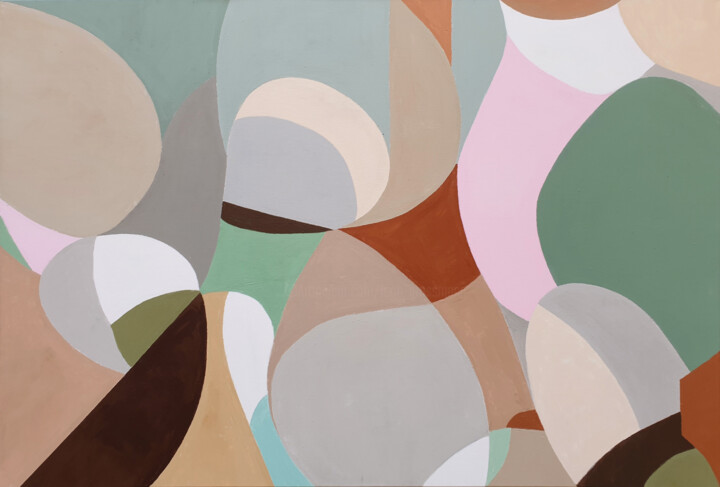 Beige Green Abstract Painting, Romantic Moments 绘画, 39.4x59.1 in