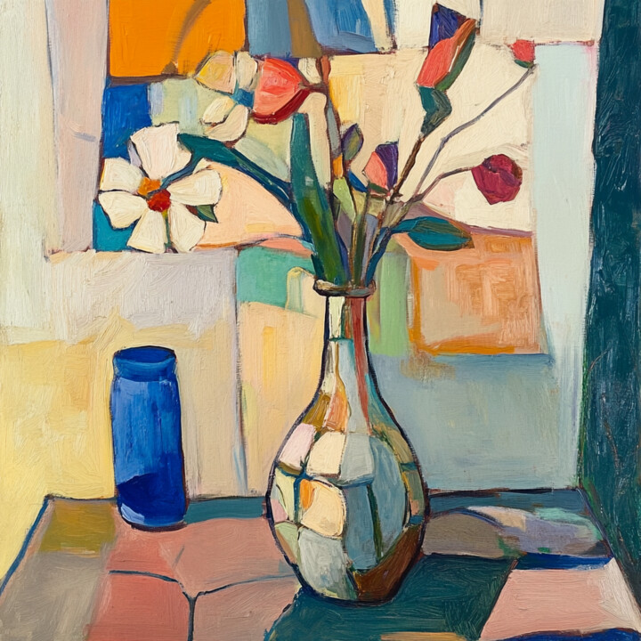 Joyful Blooms in a Geometric Dance 绘画, 31.5x31.5 in
