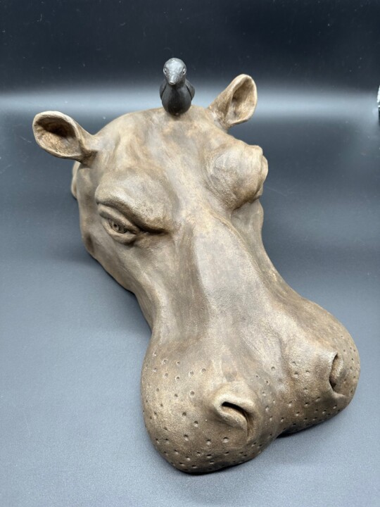 Hippopotame 雕塑, 8.7x19.7 in