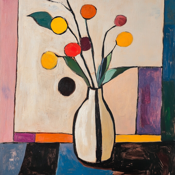 Picasso-Inspired Floral Still Life 绘画, 31.5x31.5 in