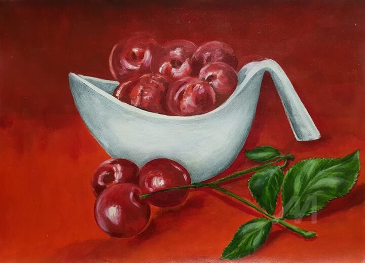 Still life, red cherry 绘画, 11.8x16.5 in