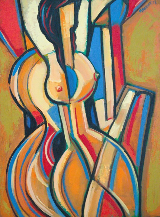 Peinture intitulée "Guitare Balade" par Rumen Sazdov, Œuvre d'art originale, Huile Monté sur Châssis en bois
