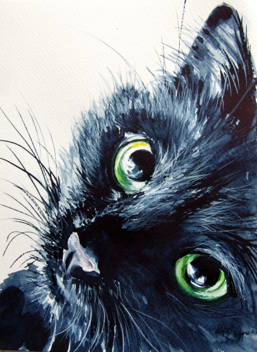 Black cat III 绘画, 7.9x5.9 in