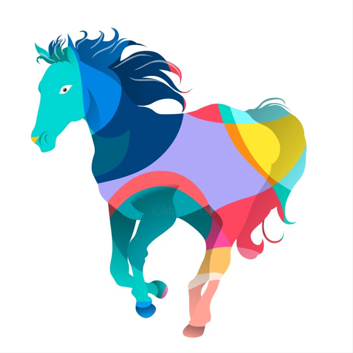 A colorful and abstract horse is portrayed 数字艺术