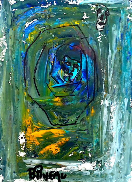 P069H32 Irruption Naissance 绘画, 12.6x9.5 in