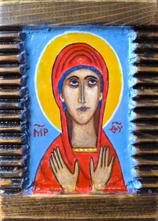 Blessed Virgin Mary "The Unbreakable Wall" Pittura, 5,7x3,7 in