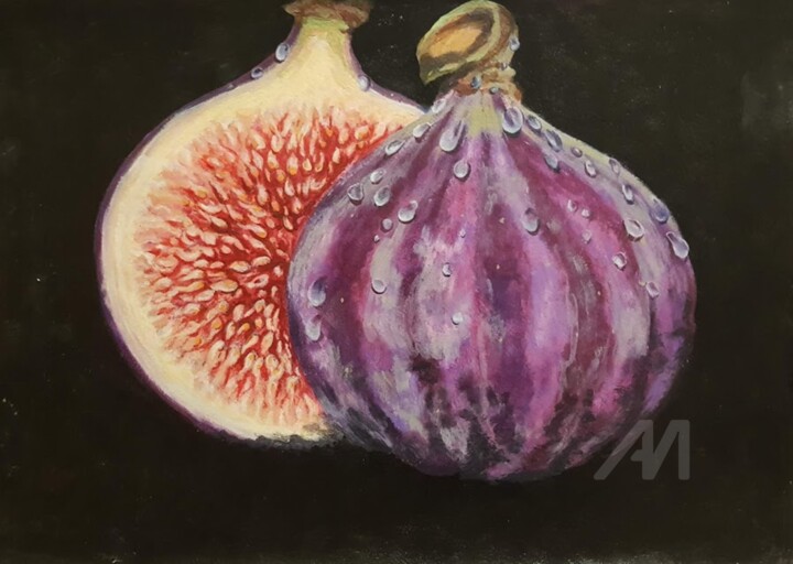 Still life, Figs 绘画, 11.8x16.5 in