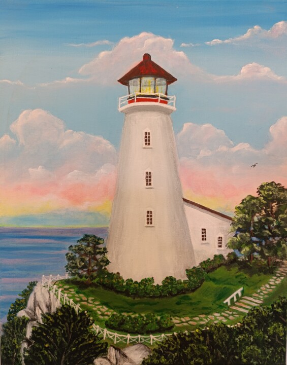 Painting titled "Romance. Phare et c…" by Y.Oranzh, Original Artwork, Acrylic Mounted on Wood Stretcher frame