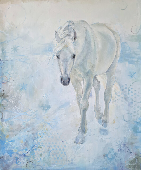 The white horse returning home Pittura, 21,7x18,1 in
