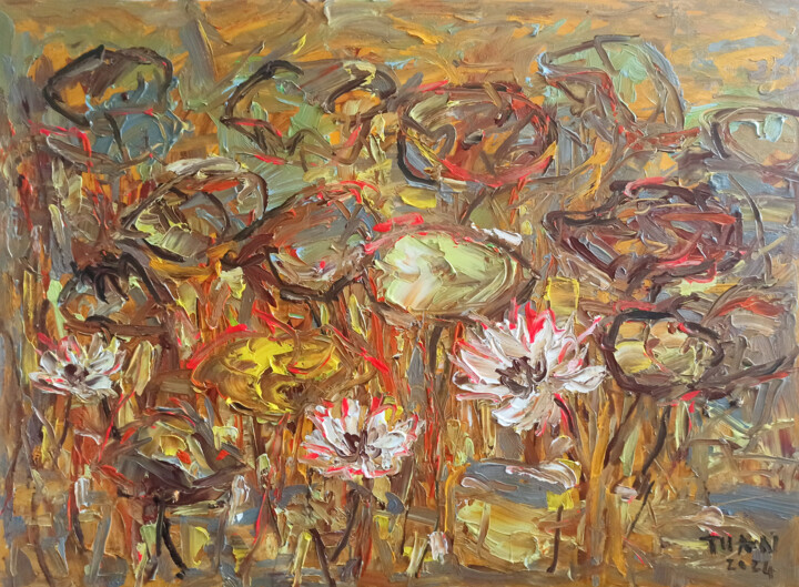 Blooming lotus pond 01 绘画, 33.5x47.2 in